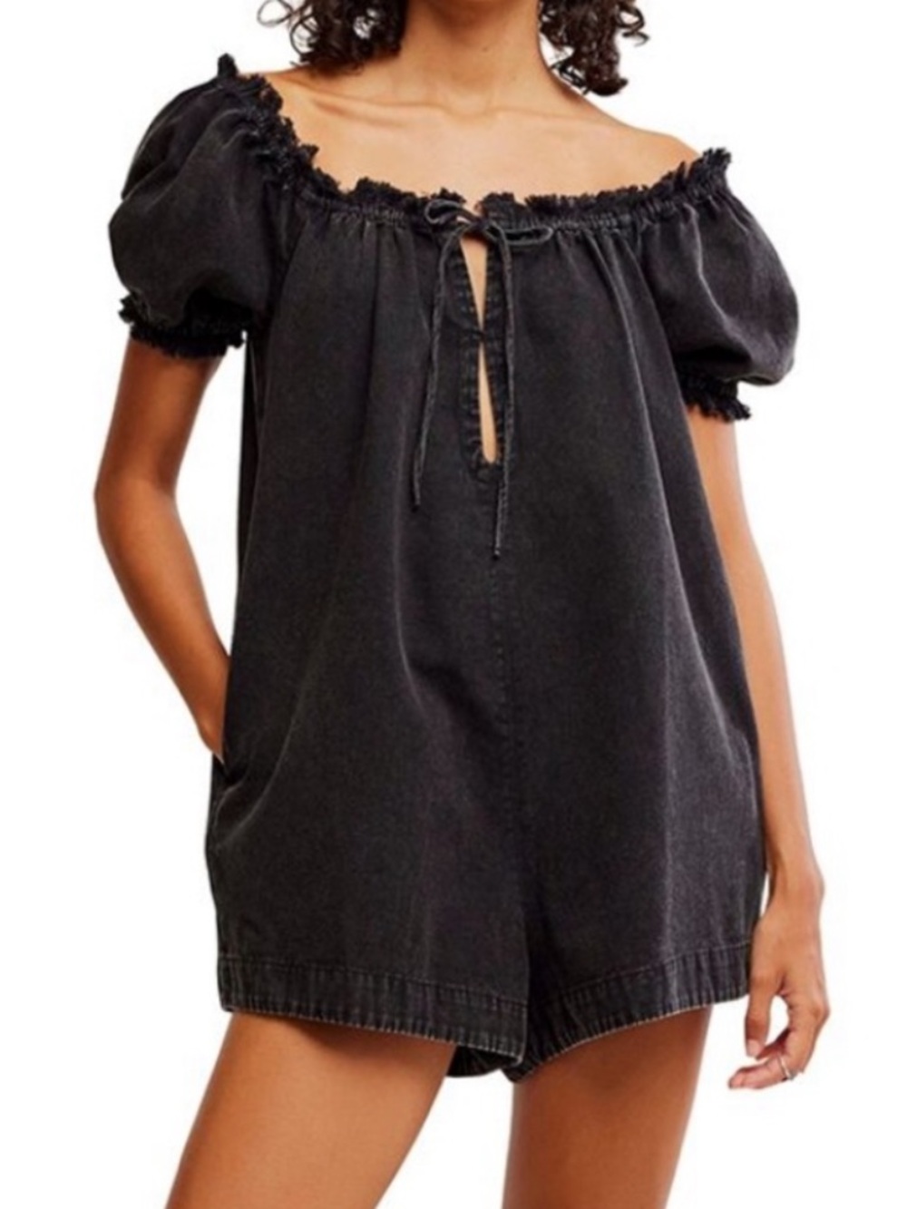 FREE PEOPLE DAISY ROMPER XS S WASHED CHARCOAL - Picture 2 of 9